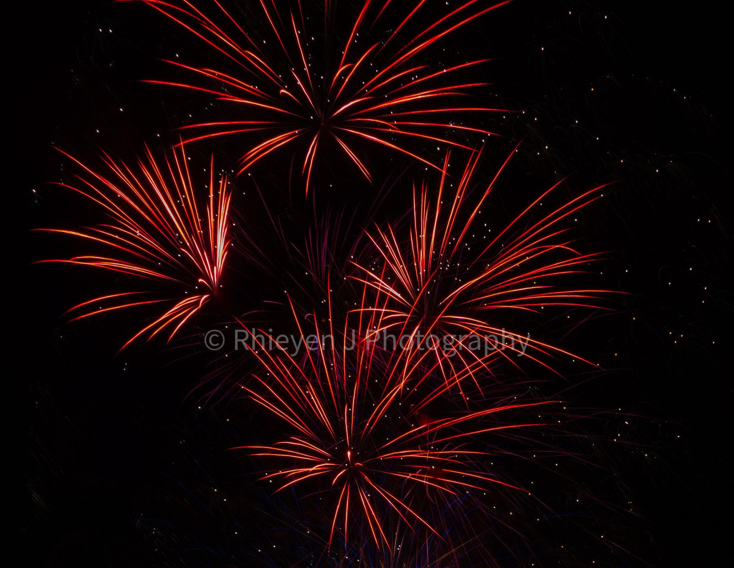 Fireworks Display Photography Print. Bright Red Fireworks, Unframed Photography Print