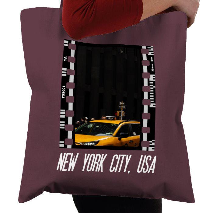 Travel New York City Yellow Taxi, NYC America, Photography Film, Tote Bag