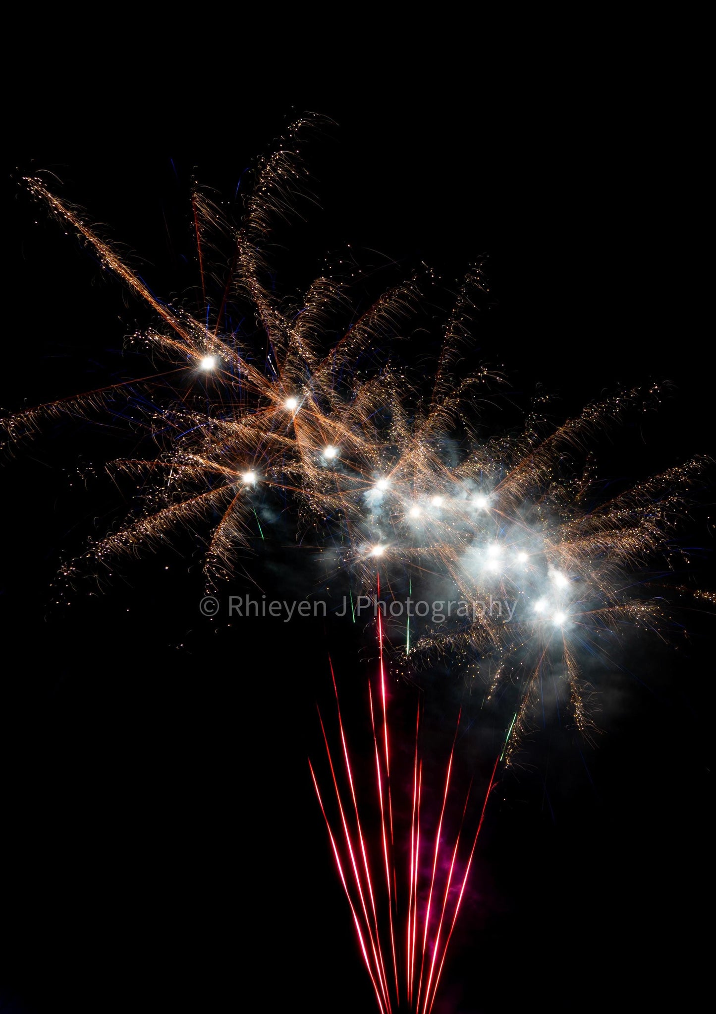 Fireworks Display Photography Print. Pink and Gold, Unframed Photography Print