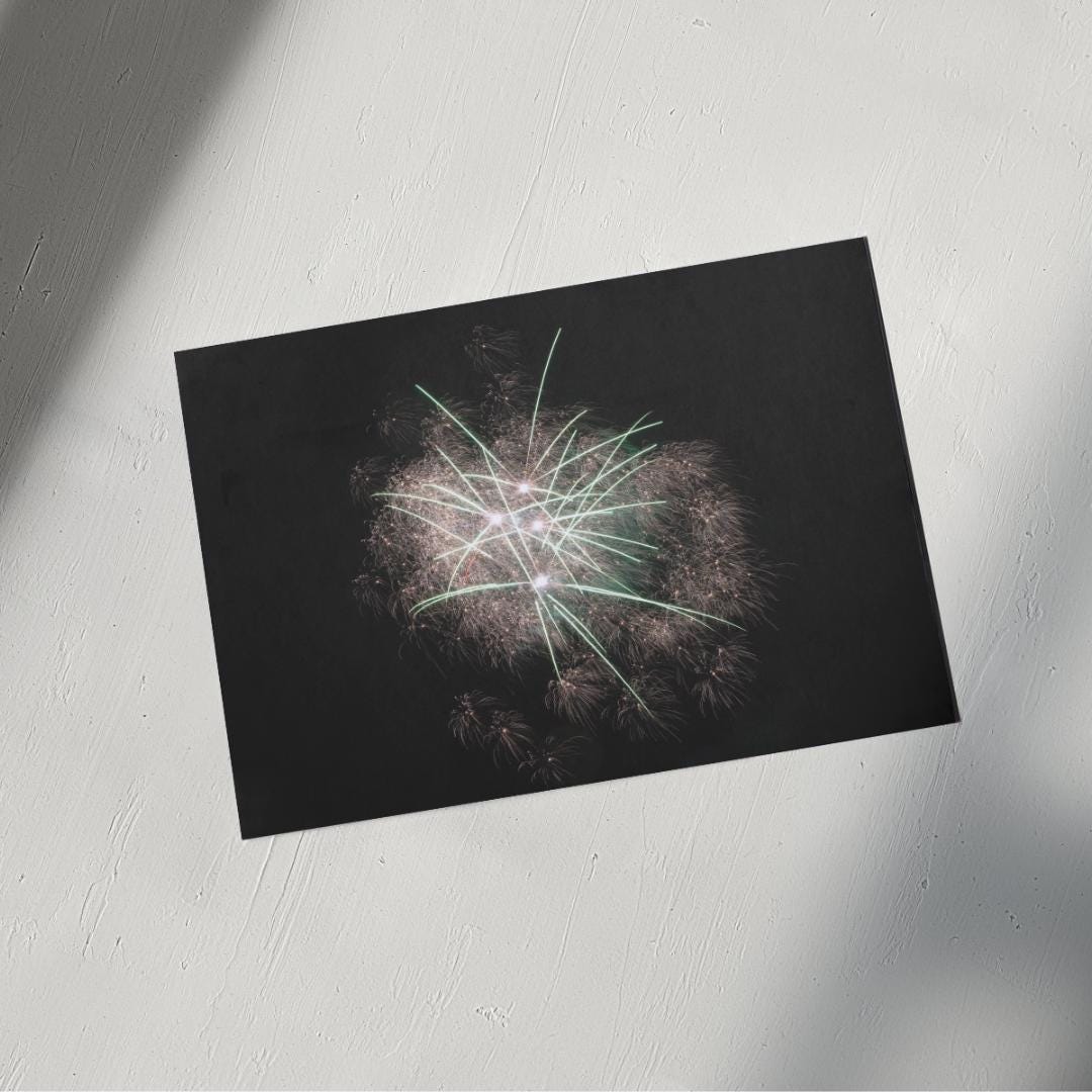 Fireworks Display Photography Print. Blue and White, Unframed Print