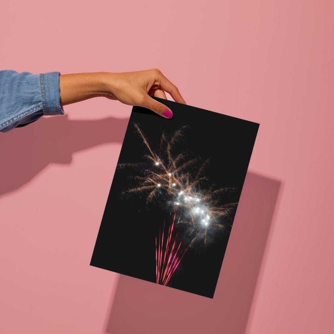 Fireworks Display Photography Print. Pink and Gold, Unframed Photography Print