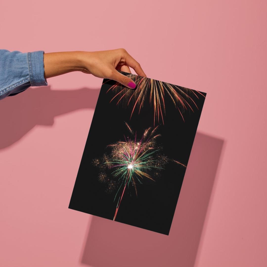 Fireworks Display Photography Print. Pink and Blue, Unframed Print