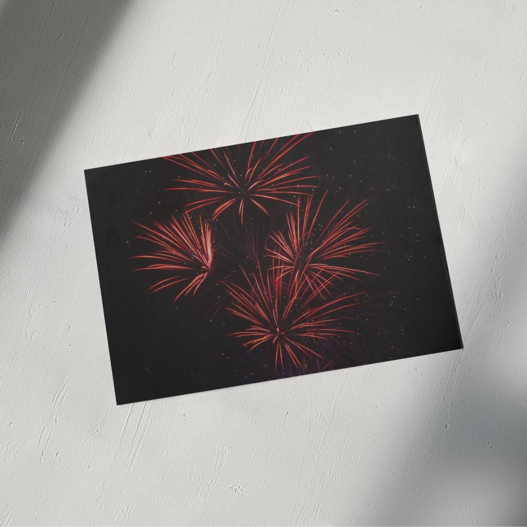 Fireworks Display Photography Print. Bright Red Fireworks, Unframed Photography Print