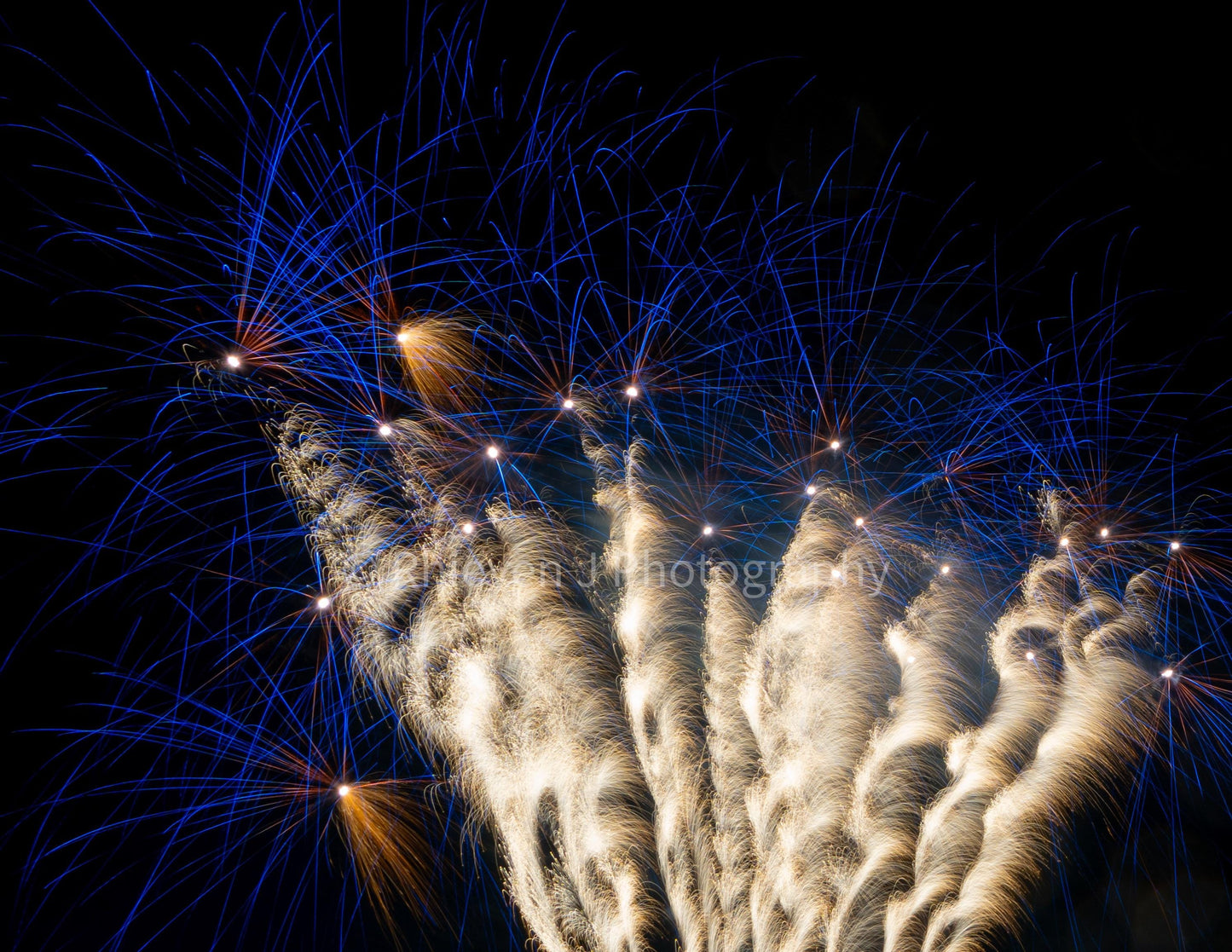 Fireworks Display Photography Print. Gold and Blue, Unframed Photography Print