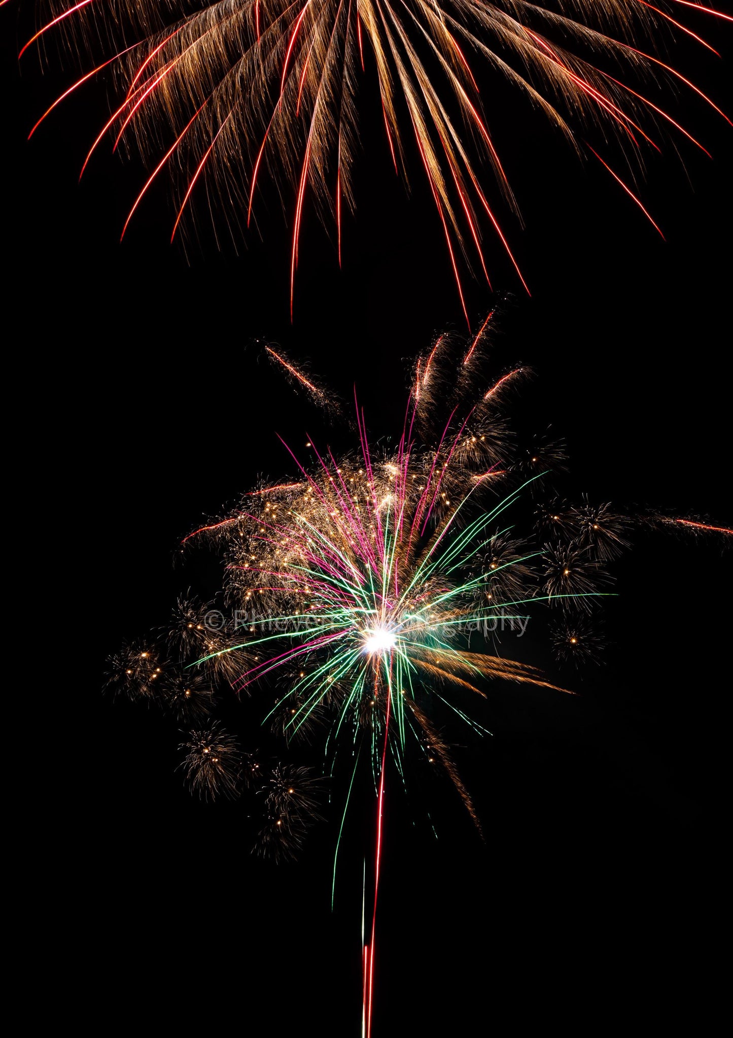Fireworks Display Photography Print. Pink and Blue, Unframed Print