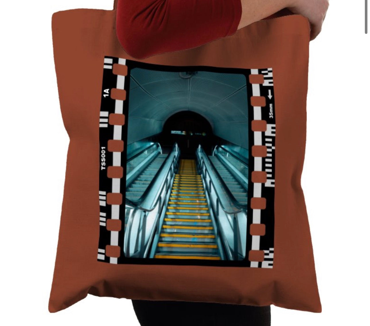 Cinematic Escalator Staircase Copenhagen, Photography Film, Tote Bag
