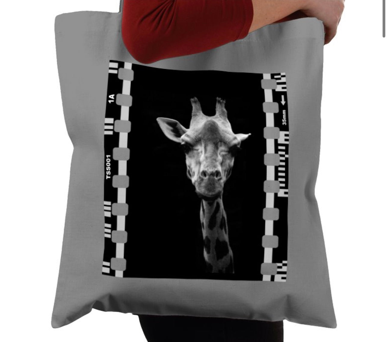 Giraffe, Zoo Animal, Black and White, Photography Film, Tote Bag