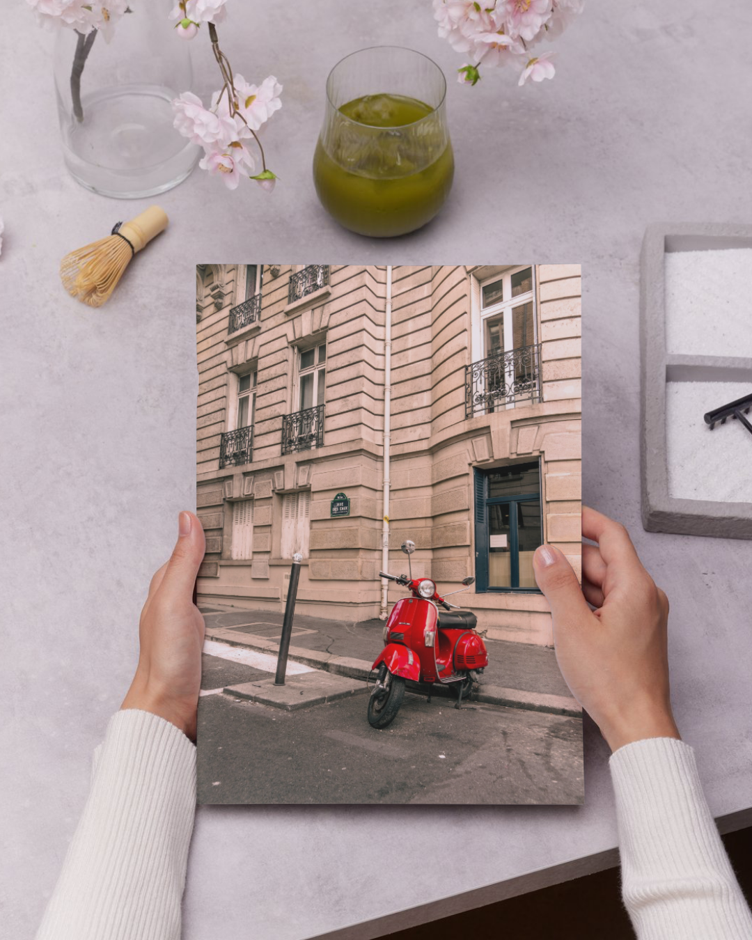 Paris Red Motorcycle, France, Travel, Unframed Photography Print