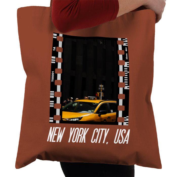 Travel New York City Yellow Taxi, NYC America, Photography Film, Tote Bag