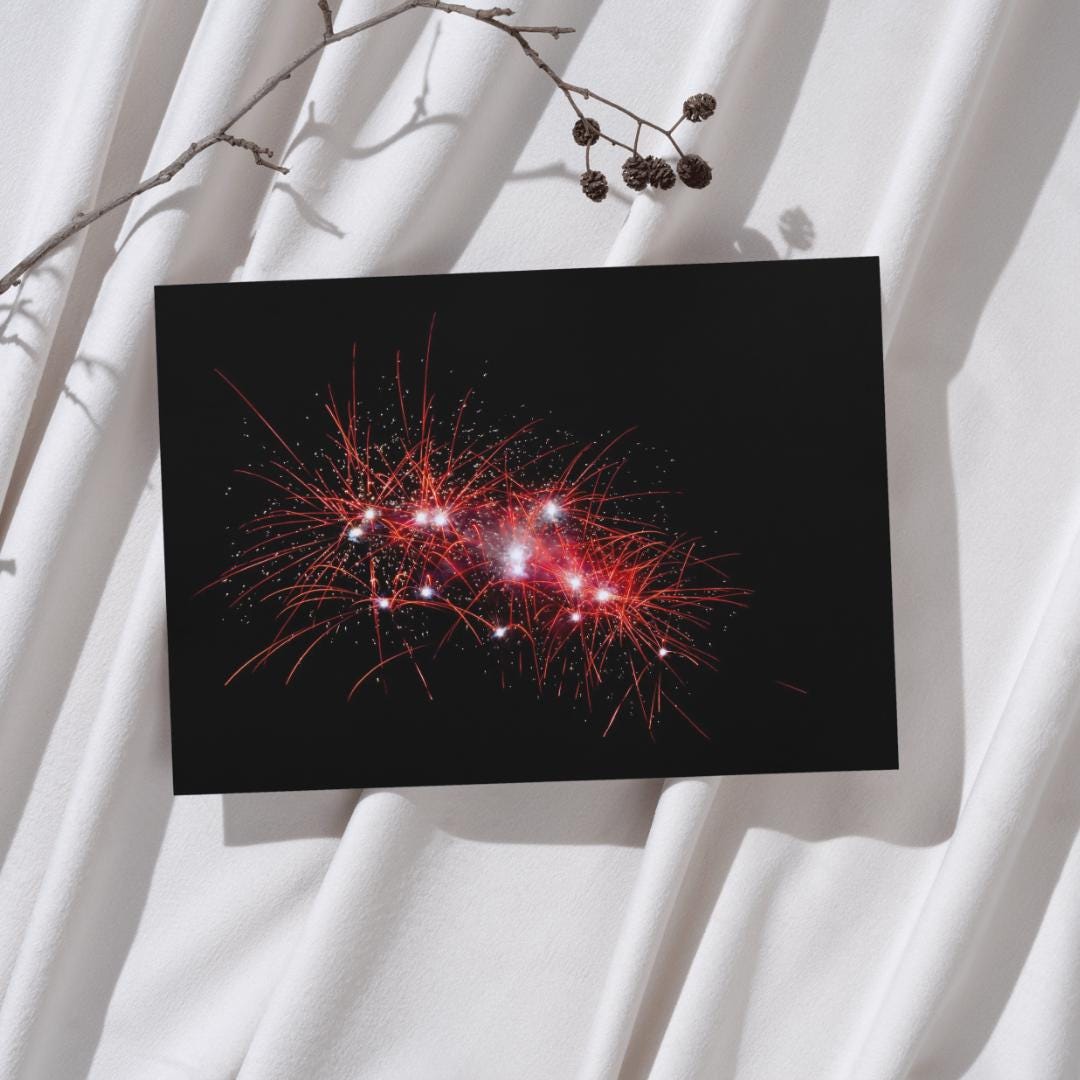 Firework Display Photography Print, Red and Gold, Unframed Print