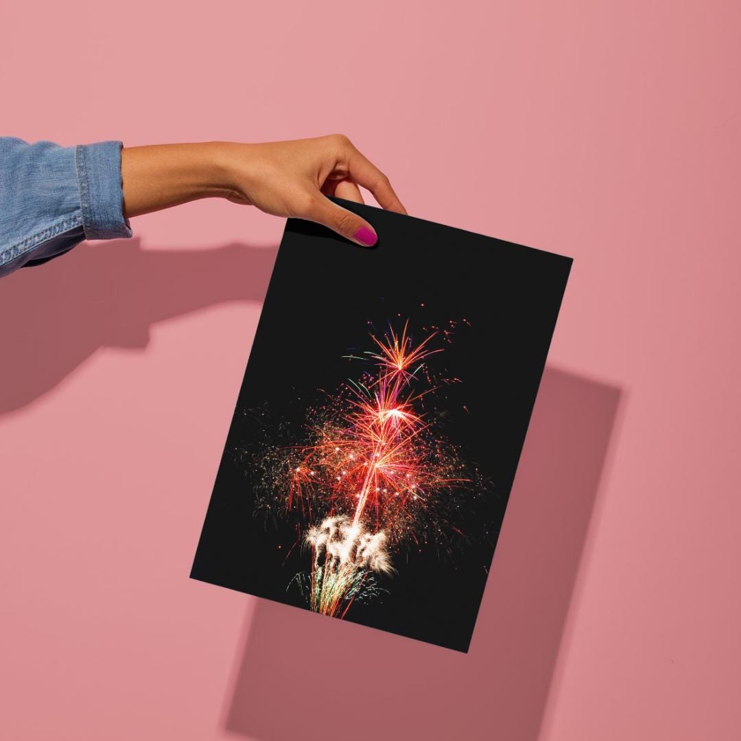 Fireworks Display Photography Print, Pink and Red, Unframed Print