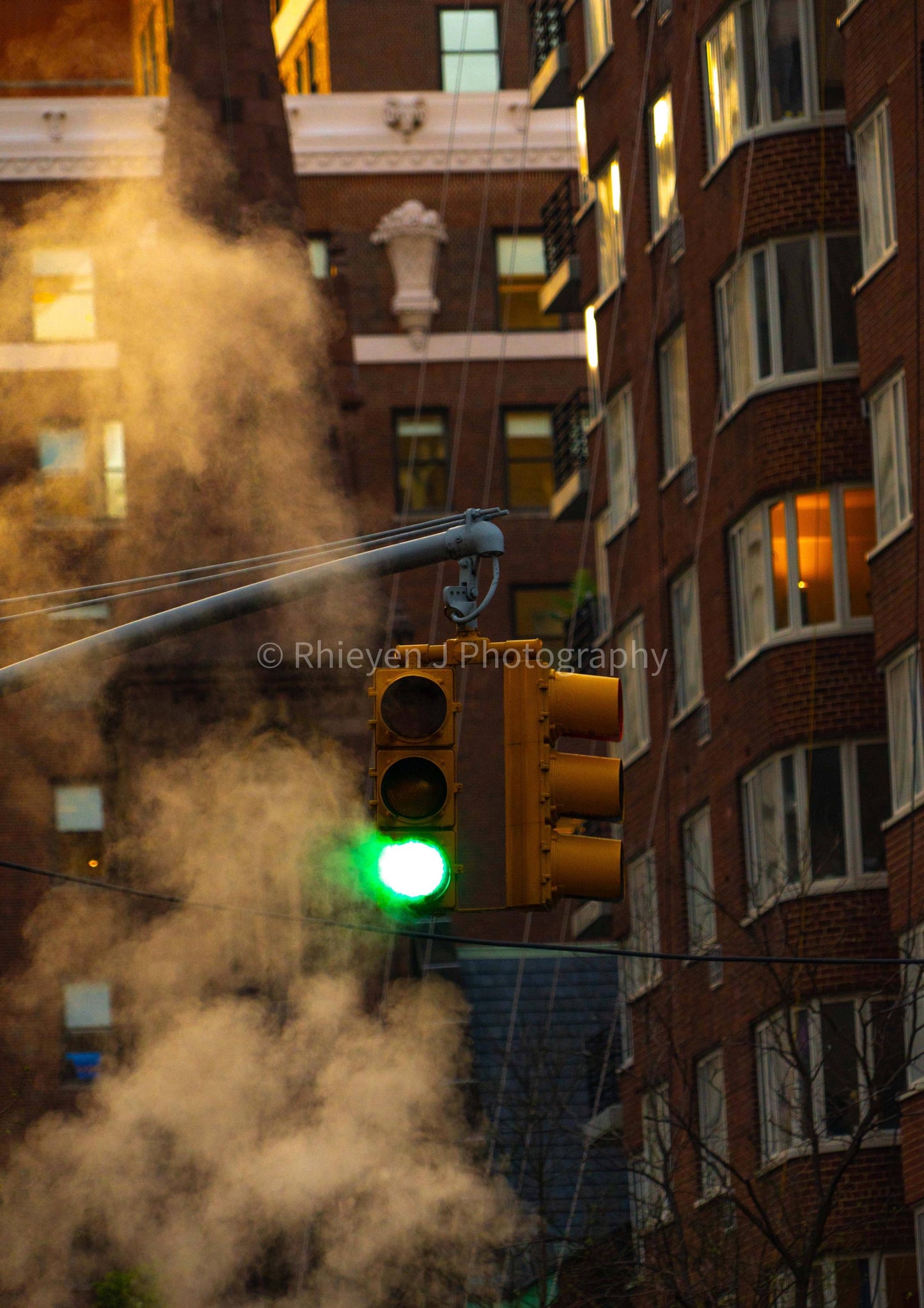 New York City Life Print, Unframed Smoky Street Traffic Light Photography Print