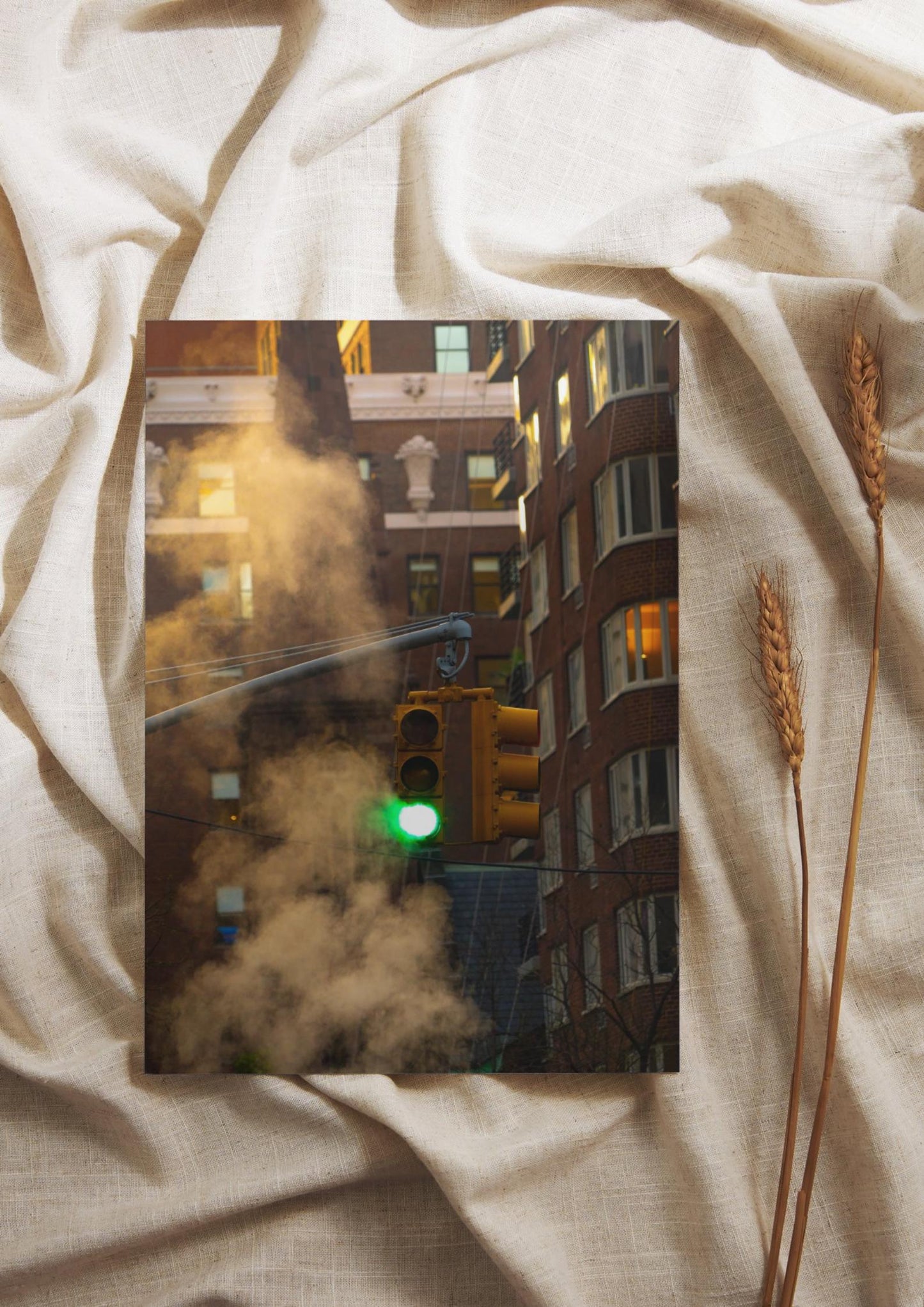 New York City Life Print, Unframed Smoky Street Traffic Light Photography Print