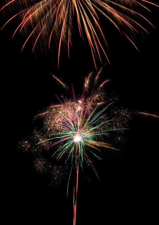 Fireworks Display Photography Print. Pink and Blue, Unframed Print