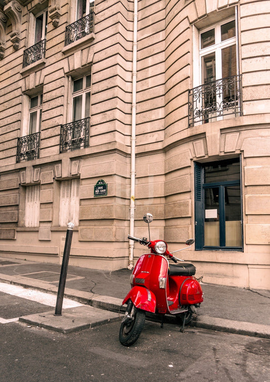 Paris Red Motorcycle, France, Travel, Unframed Photography Print