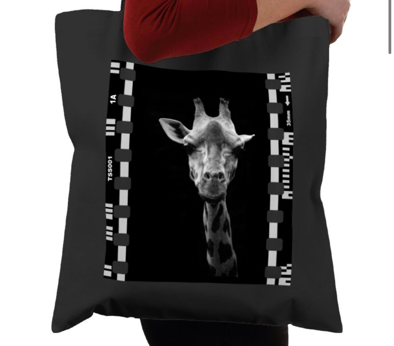 Giraffe, Zoo Animal, Black and White, Photography Film, Tote Bag