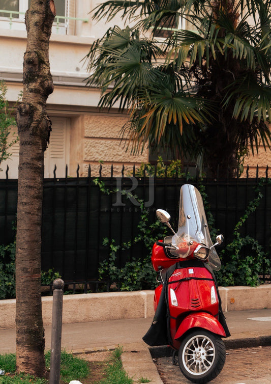 Paris Red Motorcycle, France, Travel, Unframed Photography Print