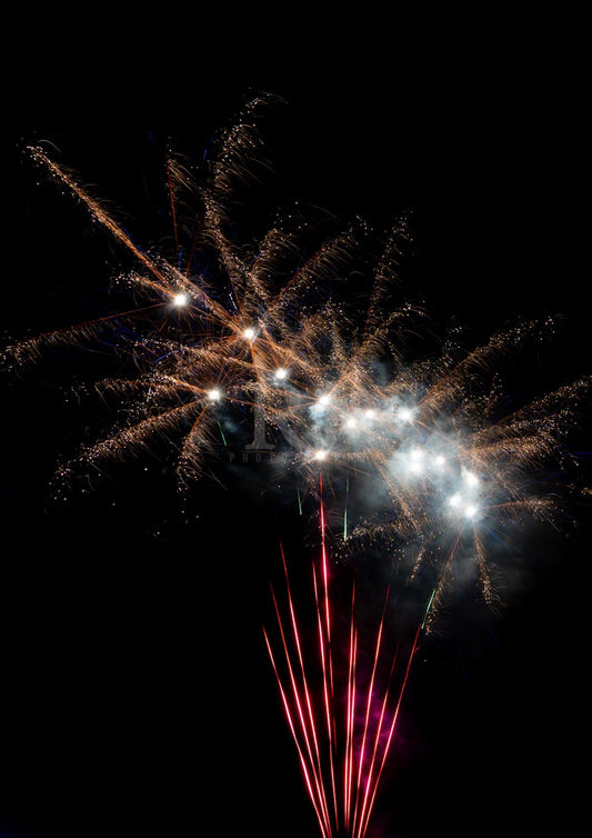 Fireworks Display Photography Print. Pink and Gold, Unframed Photography Print