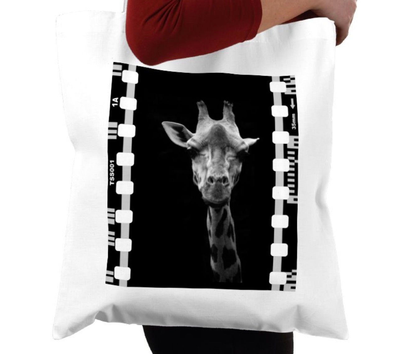 Giraffe, Zoo Animal, Black and White, Photography Film, Tote Bag