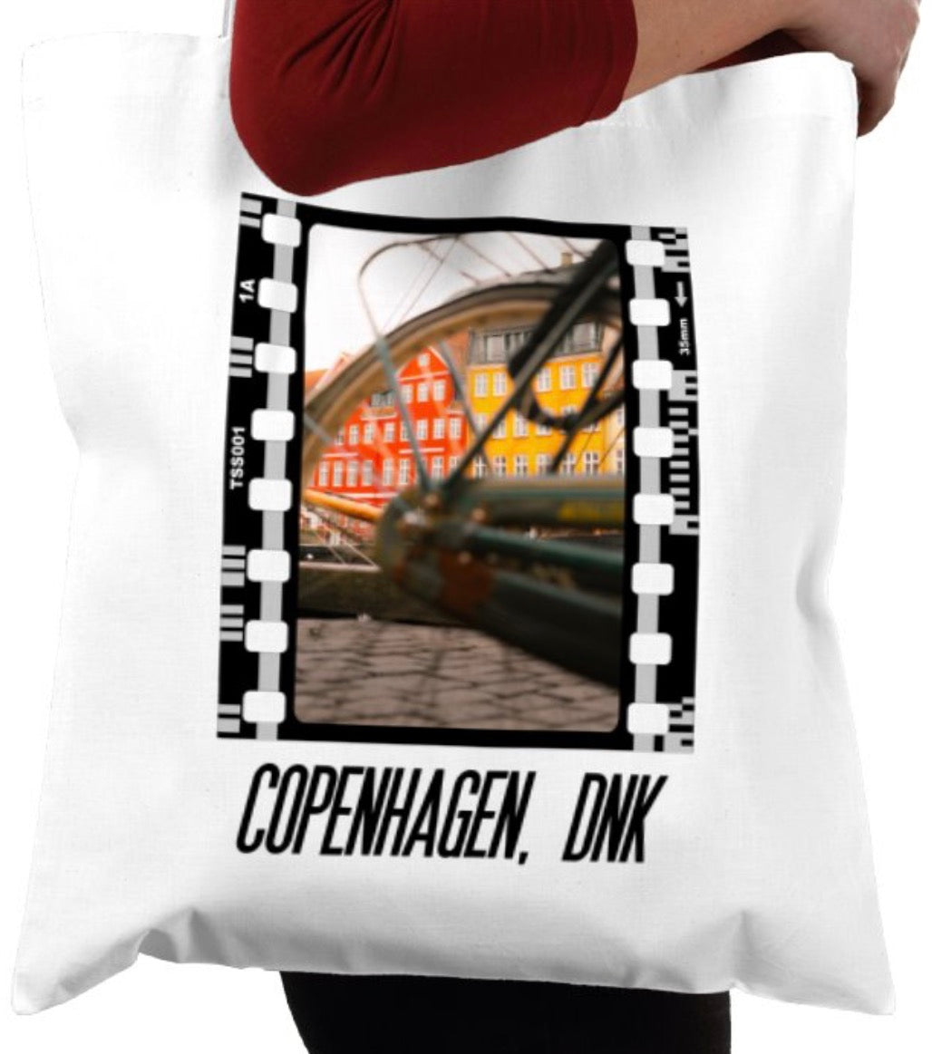 Streets of Copenhagen, Bicycle, Travel Photography Film, Tote Bag
