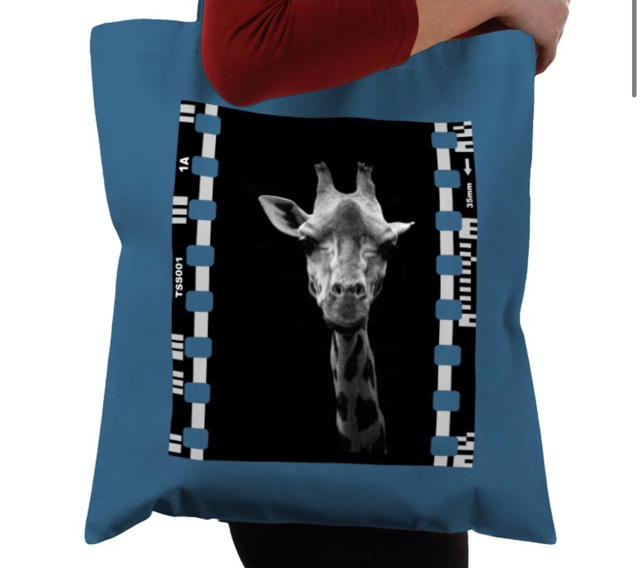 Giraffe, Zoo Animal, Black and White, Photography Film, Tote Bag