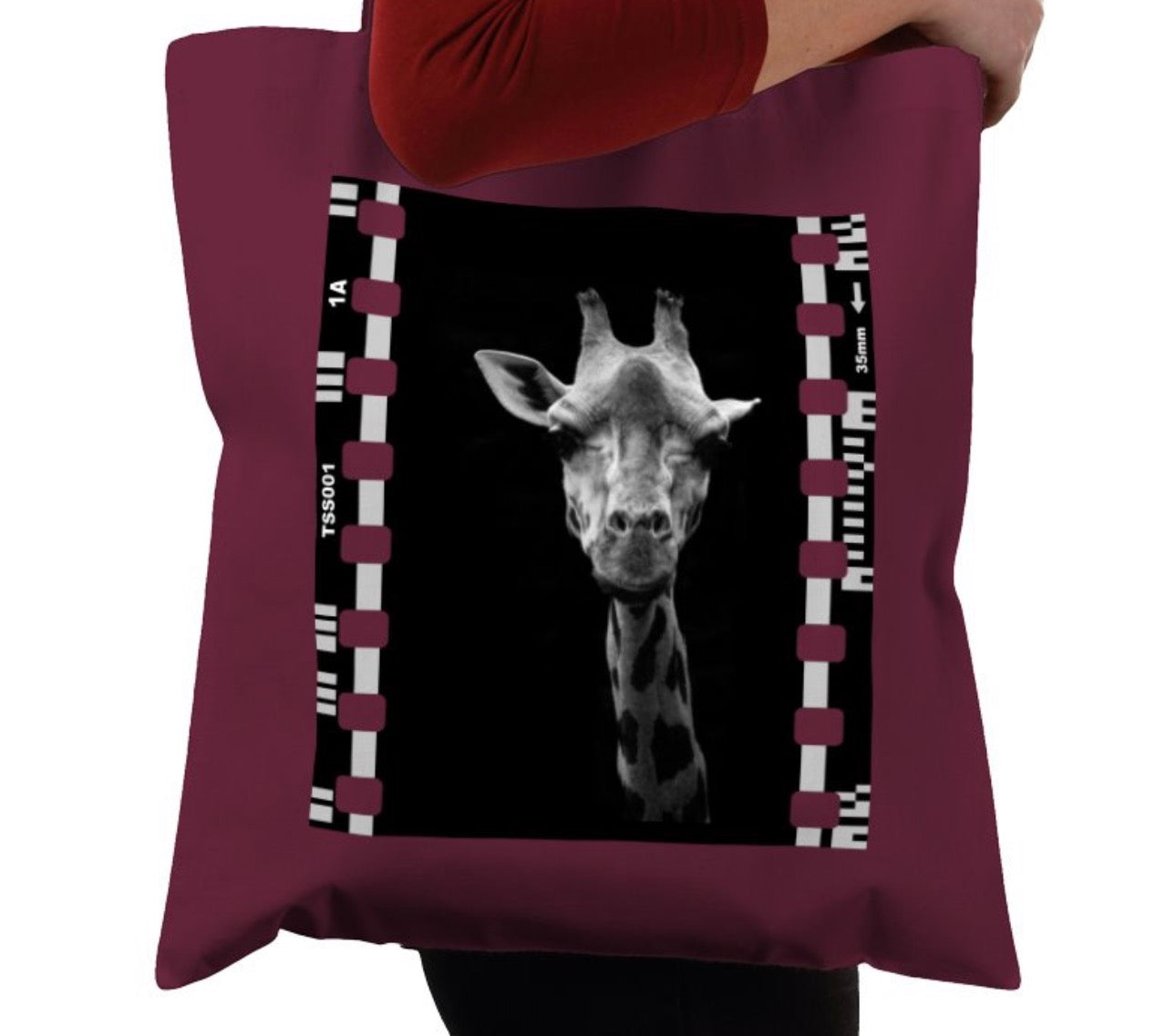 Giraffe, Zoo Animal, Black and White, Photography Film, Tote Bag