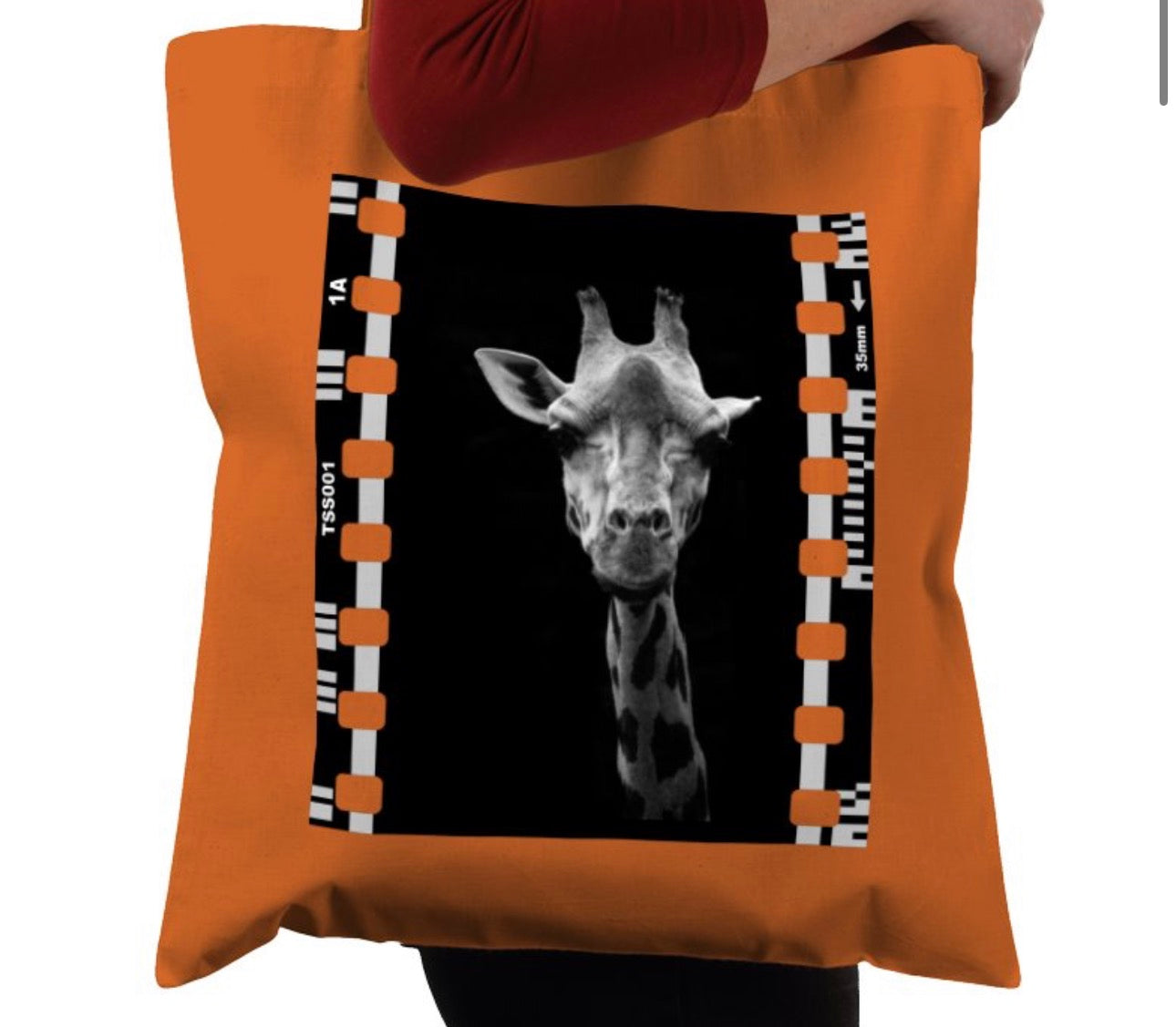 Giraffe, Zoo Animal, Black and White, Photography Film, Tote Bag