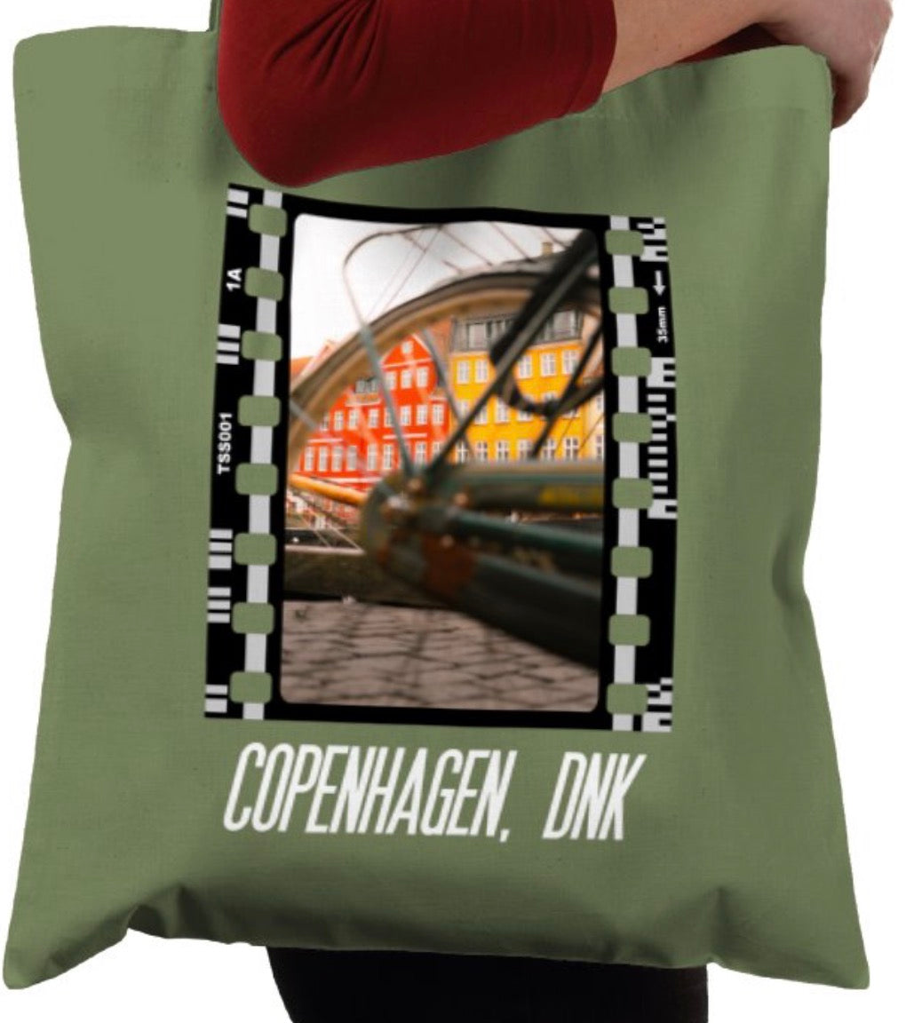Streets of Copenhagen, Bicycle, Travel Photography Film, Tote Bag