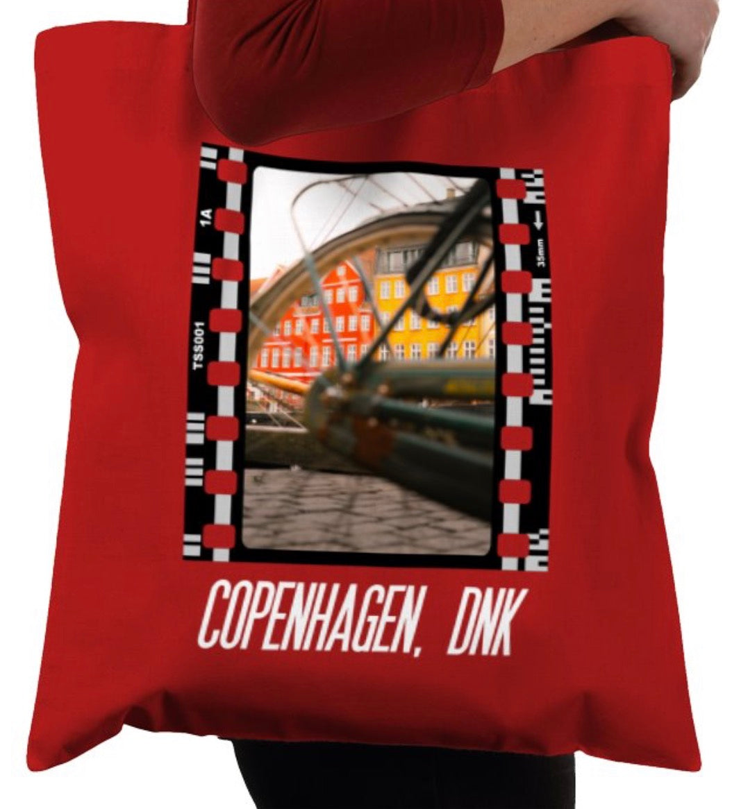 Streets of Copenhagen, Bicycle, Travel Photography Film, Tote Bag