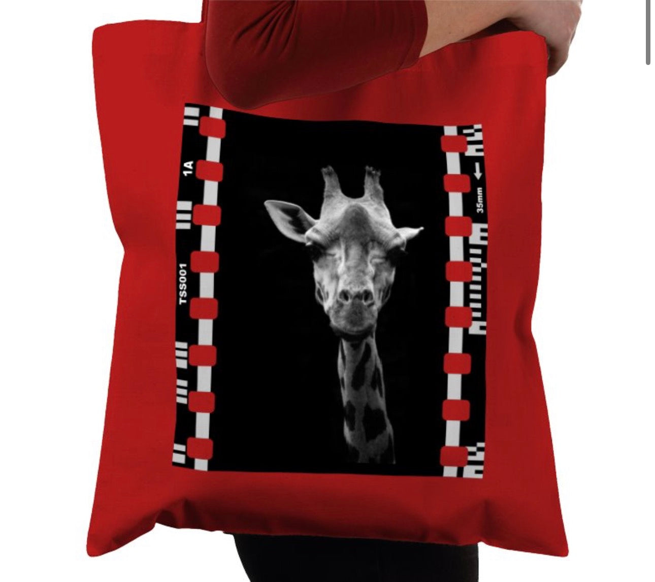 Giraffe, Zoo Animal, Black and White, Photography Film, Tote Bag