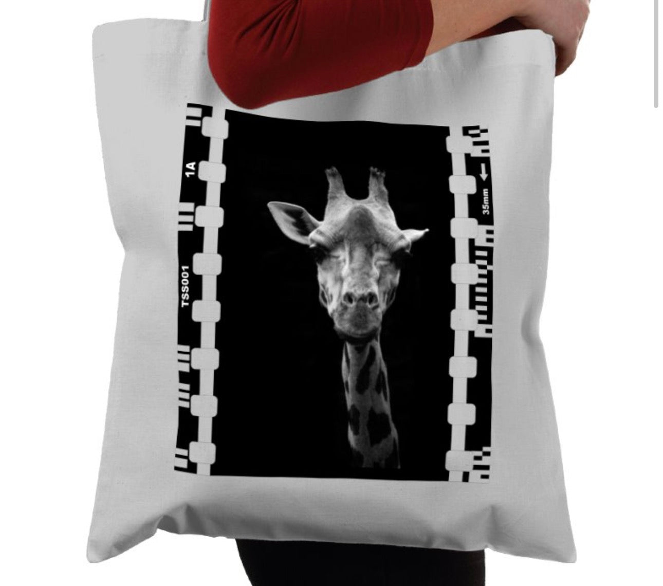 Giraffe, Zoo Animal, Black and White, Photography Film, Tote Bag