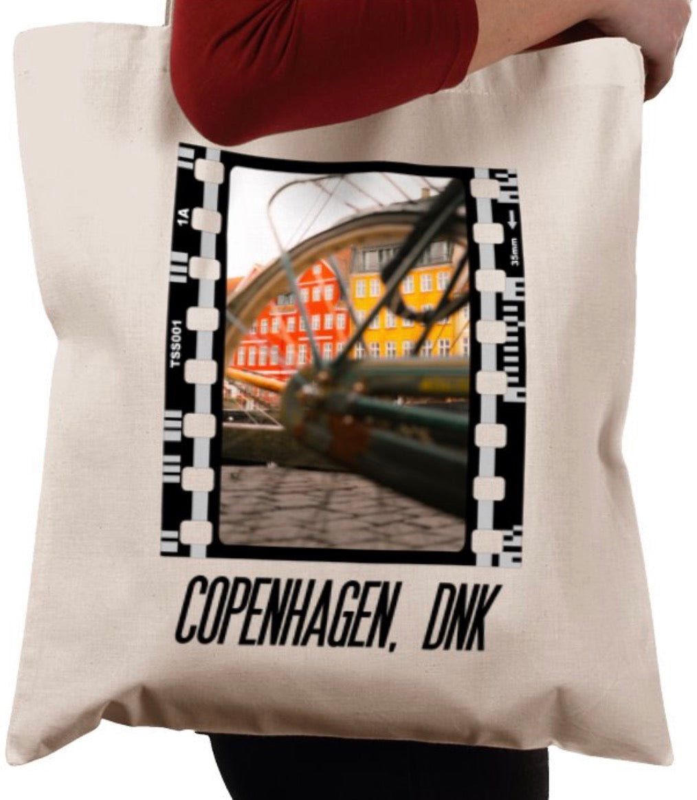 Streets of Copenhagen, Bicycle, Travel Photography Film, Tote Bag