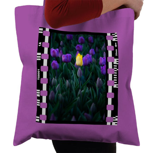 Yellow Tulip, Purple Flowers, Nature & Wildlife, Photographic, Travel Tote Bag