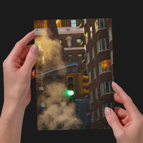 New York City Life Print, Unframed Smoky Street Traffic Light Photography Print