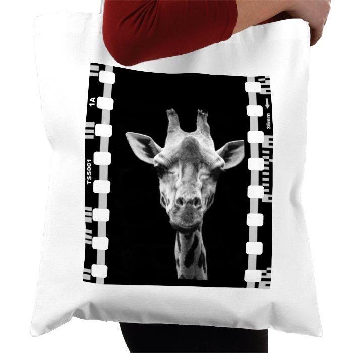 Giraffe, Zoo Animal, Black and White, Photography Film, Tote Bag