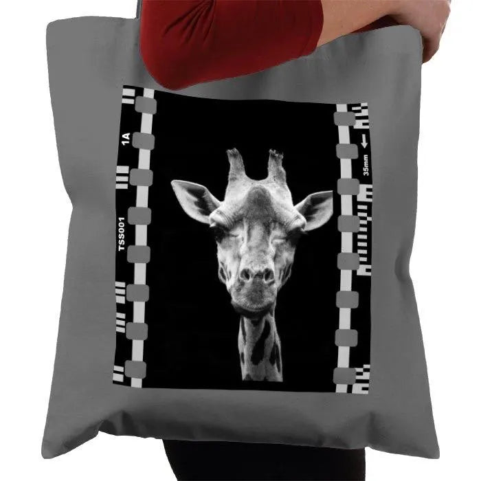 Giraffe, Zoo Animal, Black and White, Photography Film, Tote Bag