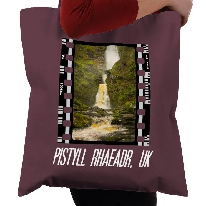 Pistyll Rhaeadr, Waterfall, Wales UK, Photography Film, Tote Bag