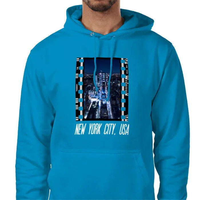 New York City at Night, Unisex College Hoodie, Photography Film Travel Jumper, Original Image