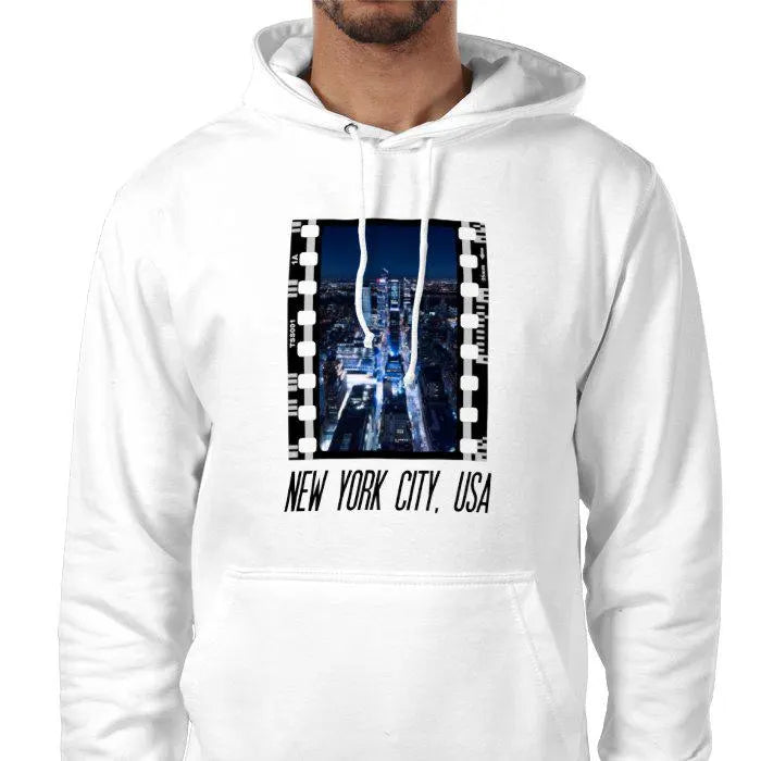 New York City at Night, Unisex College Hoodie, Photography Film Travel Jumper, Original Image