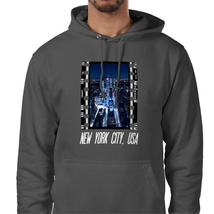 New York City at Night, Unisex College Hoodie, Photography Film Travel Jumper, Original Image