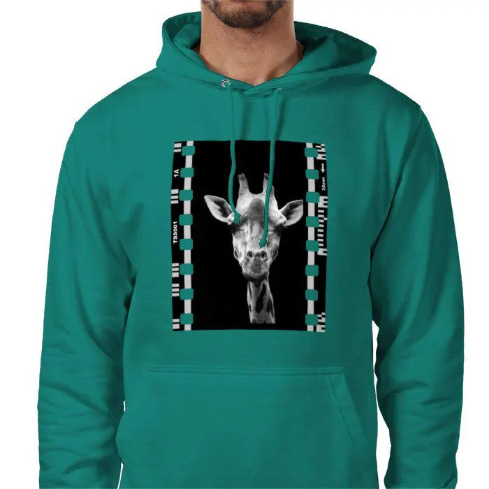 Giraffe Animal, Unisex College Hoodie, Black and White Photography Film Travel Jumper, Original Image