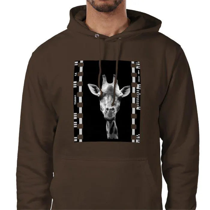 Giraffe Animal, Unisex College Hoodie, Black and White Photography Film Travel Jumper, Original Image