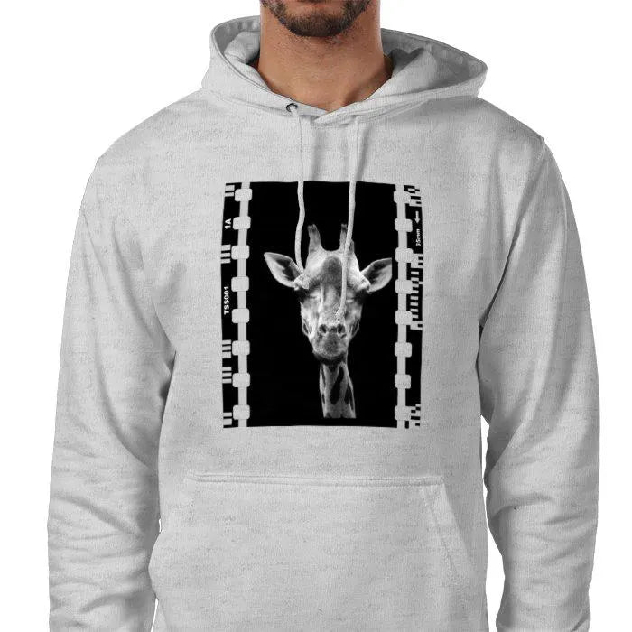 Giraffe Animal, Unisex College Hoodie, Black and White Photography Film Travel Jumper, Original Image