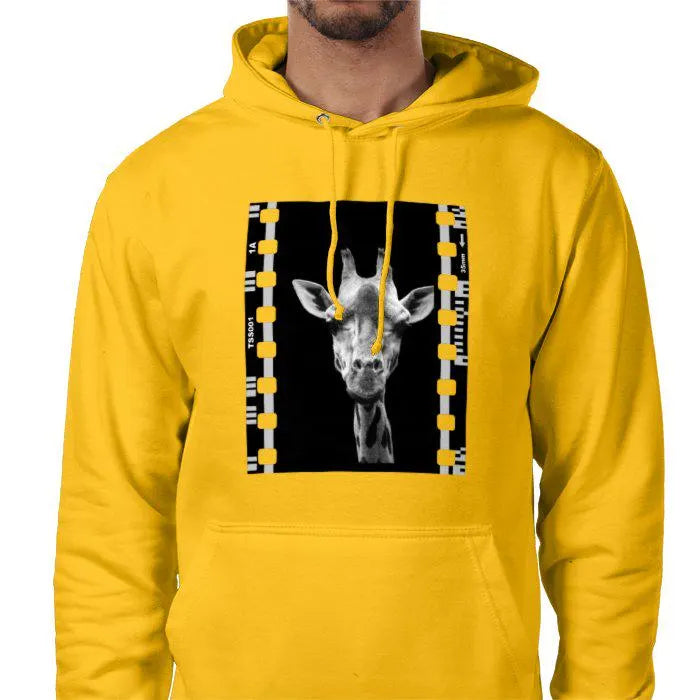 Giraffe Animal, Unisex College Hoodie, Black and White Photography Film Travel Jumper, Original Image