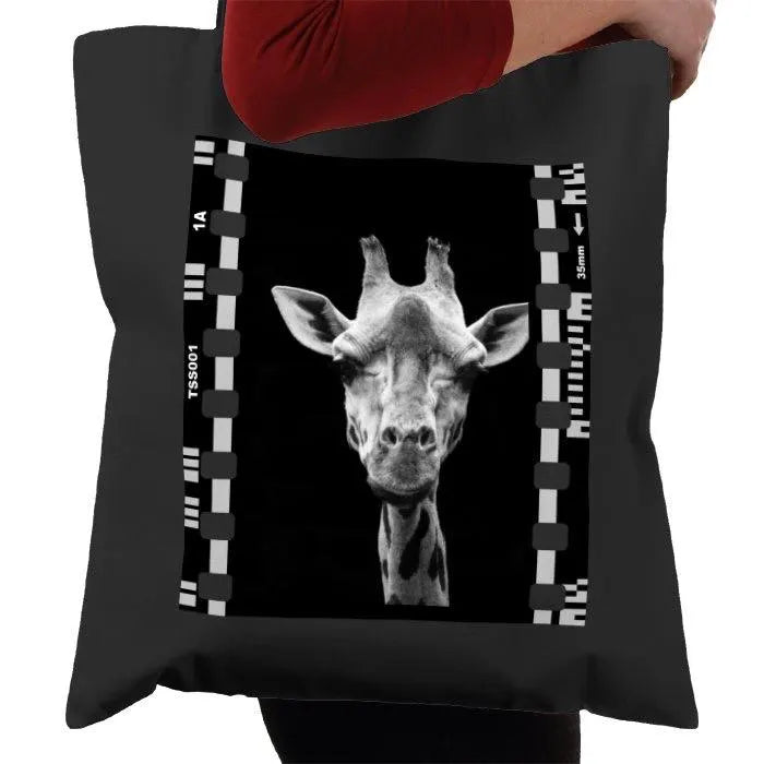 Giraffe, Zoo Animal, Black and White, Photography Film, Tote Bag