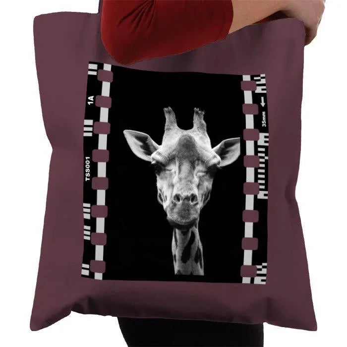 Giraffe, Zoo Animal, Black and White, Photography Film, Tote Bag