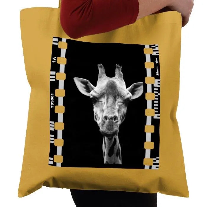 Giraffe, Zoo Animal, Black and White, Photography Film, Tote Bag