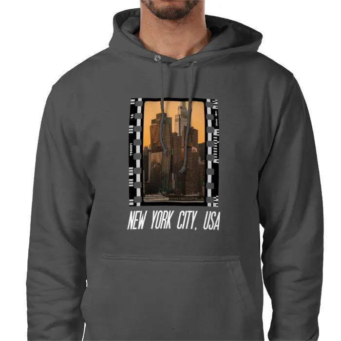 New York Skyline at Sunset, Unisex College Hoodie, Photography Film Travel Jumper, Original Image