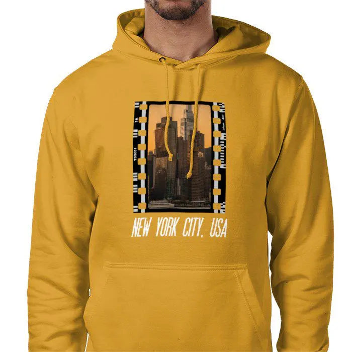 New York Skyline at Sunset, Unisex College Hoodie, Photography Film Travel Jumper, Original Image