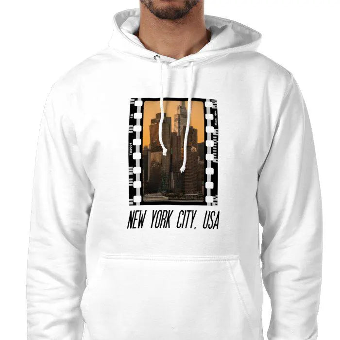 New York Skyline at Sunset, Unisex College Hoodie, Photography Film Travel Jumper, Original Image